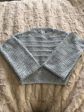 Beginning Boutique Pale Blue Open-Knit Crewneck Sweater